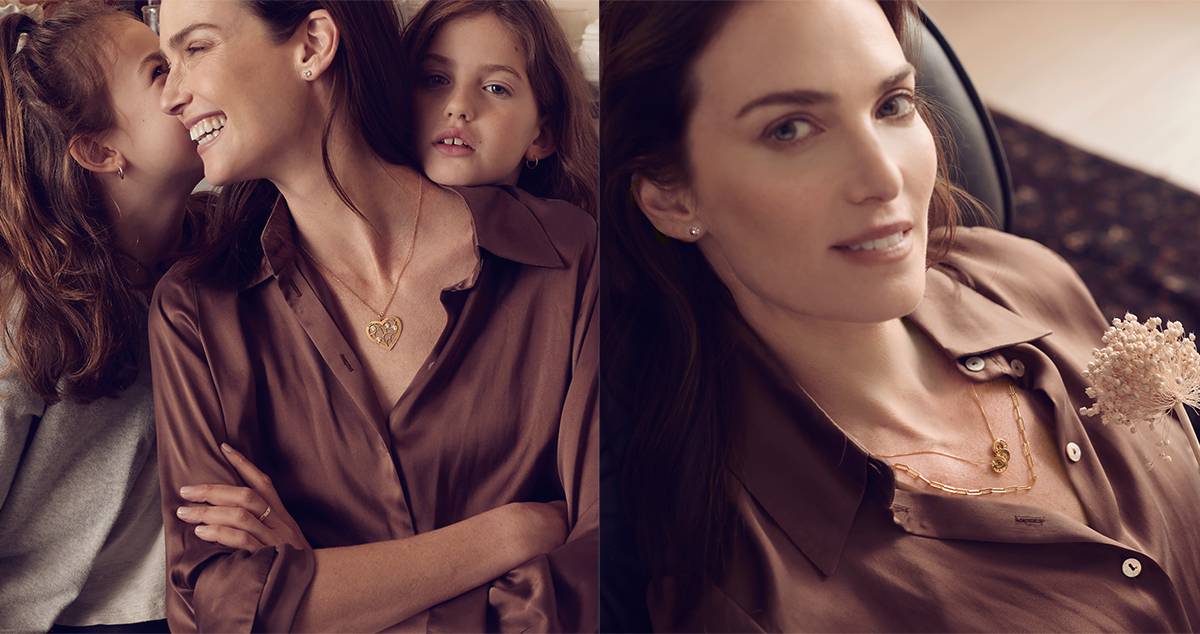 Mother and kids wearing personalized jewelry