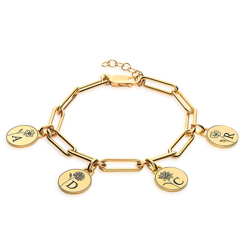 Pulsera con Iniciales y Flores de Nacimiento en Baño de Oro-1 foto de producto