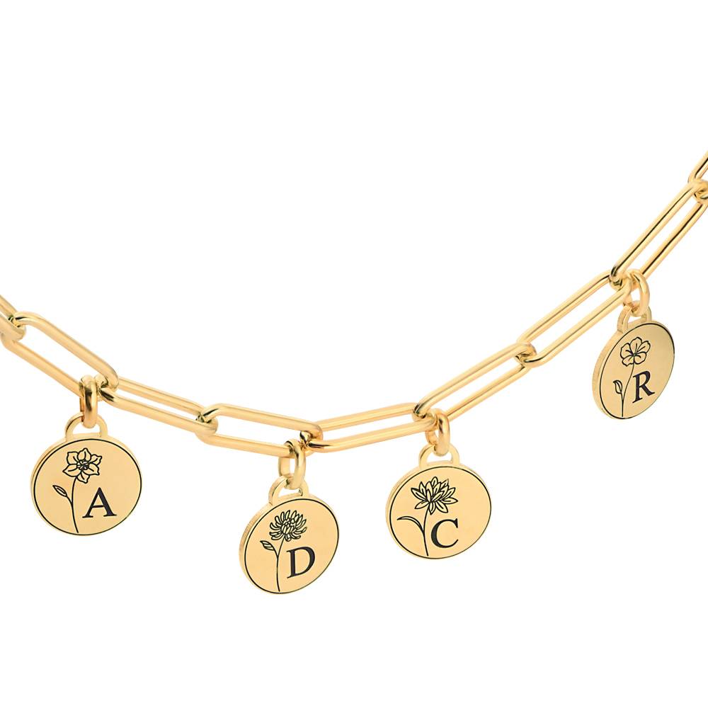 Pulsera con Iniciales y Flores de Nacimiento en Vermeil de Oro-2 Pulsera con Iniciales y Flores de Nacimiento en Vermeil de Oro-2 foto de producto