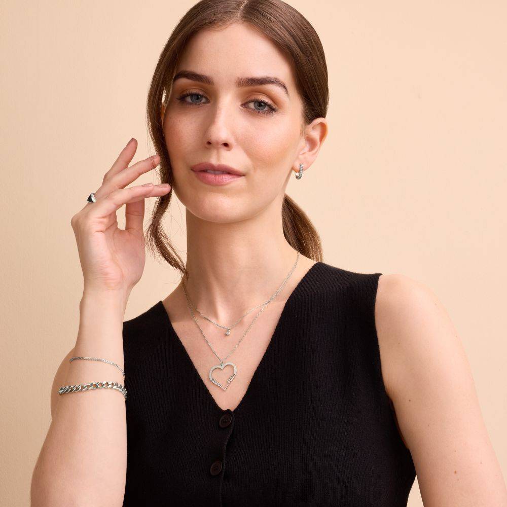 Collar de Contorno de Corazón con Dos Nombres en Oro Blanco 10K-4 foto de producto