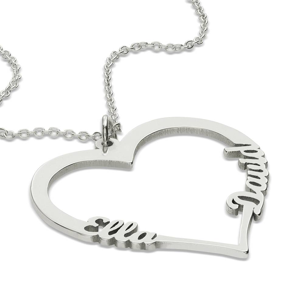 Collar de Contorno de Corazón con Dos Nombres en Oro Blanco 10K-3 foto de producto
