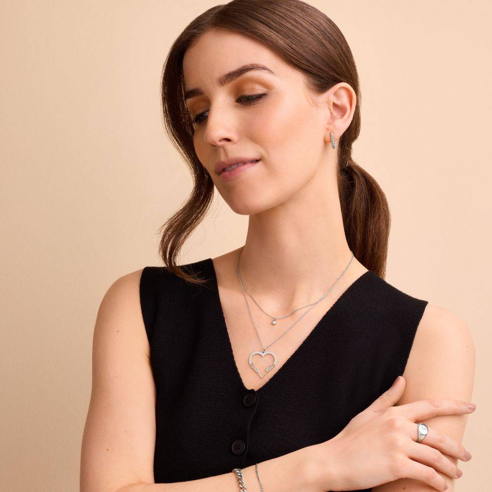 Collar de Contorno de Corazón con Dos Nombres en Oro Blanco 10K-6 foto de producto
