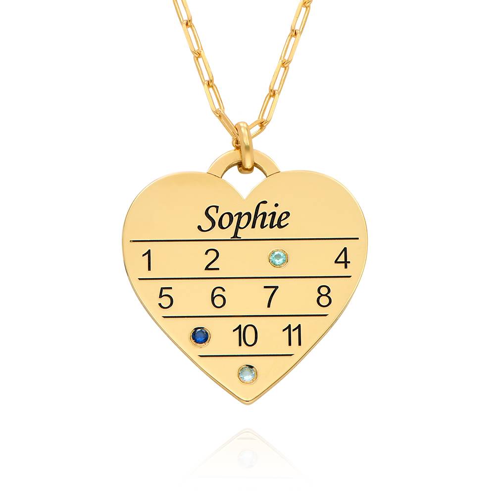 Collar Corazón Calendario 12 Meses con Piedras de Nacimiento en Chapa de Oro-1 foto de producto