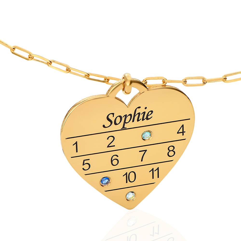 Collar Corazón Calendario 12 Meses con Piedras de Nacimiento en Chapa de Oro-3 foto de producto