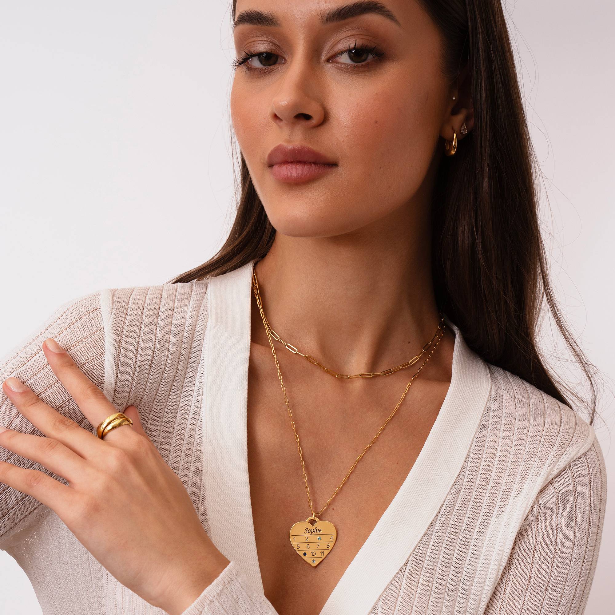Collar Corazón Calendario 12 Meses con Piedras de Nacimiento en Vermeil de Oro-2 foto de producto