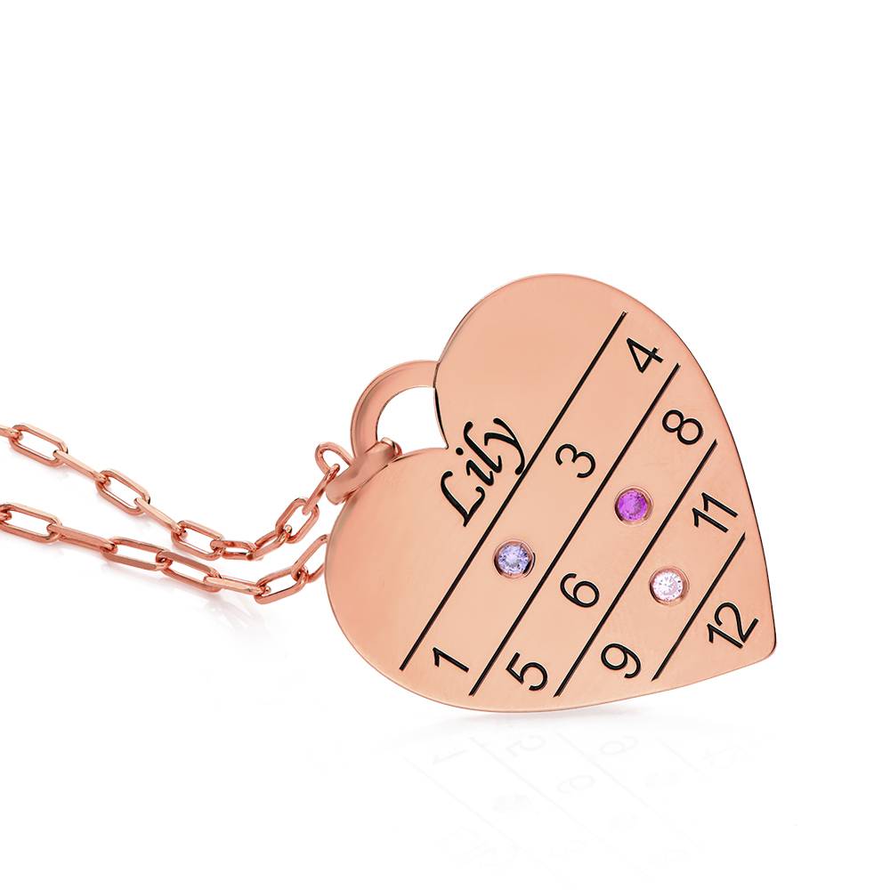Collar Corazón Calendario 12 Meses con Piedras de Nacimiento en Chapa de Oro Rosa-3 foto de producto