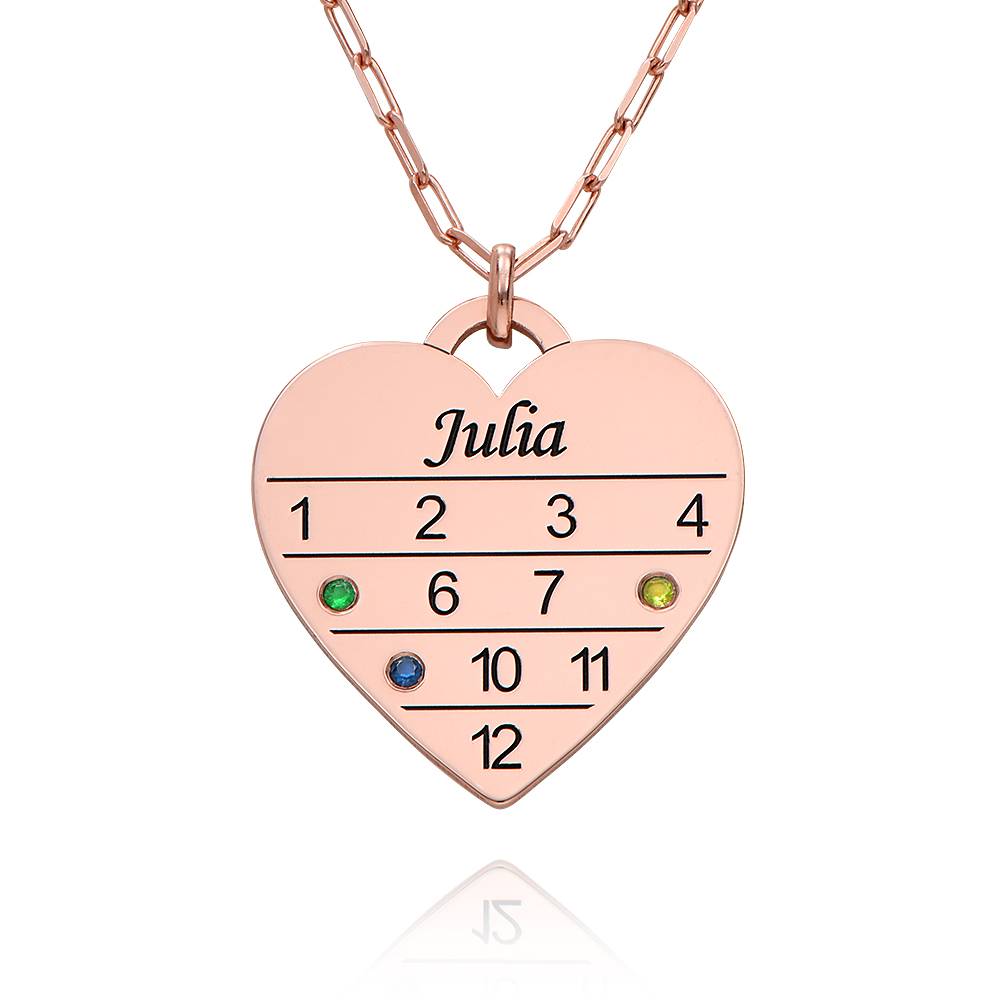 Collar Corazón Calendario 12 Meses con Piedras de Nacimiento en Chapa de Oro Rosa-5 foto de producto