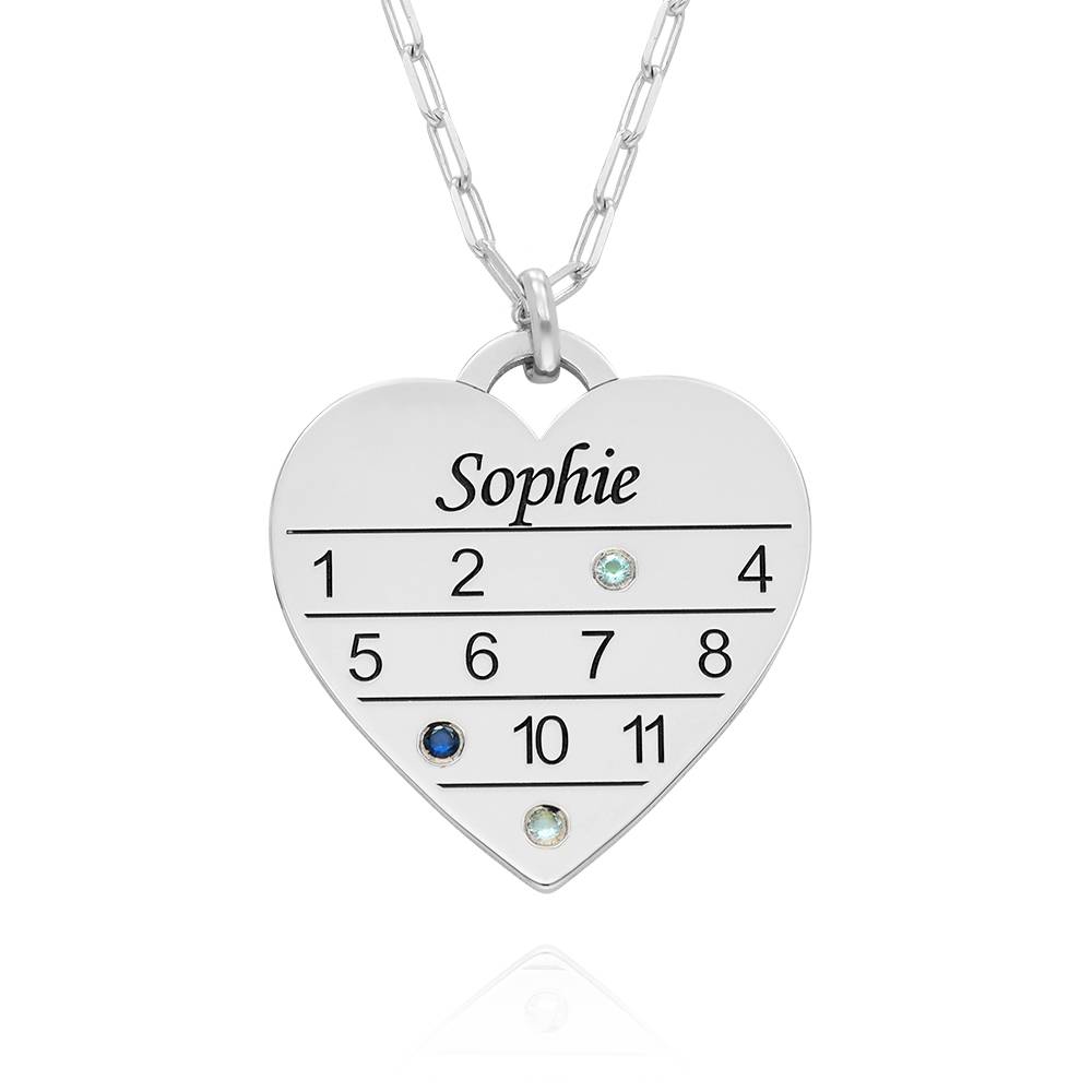 Collar Corazón Calendario 12 Meses con Piedras de Nacimiento en Plata Esterlina-2 foto de producto