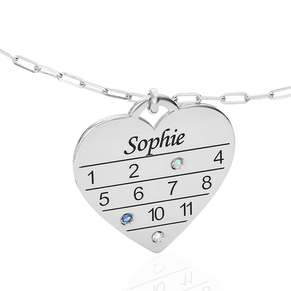 Collar Corazón Calendario 12 Meses con Piedras de Nacimiento en Plata Esterlina-3 foto de producto
