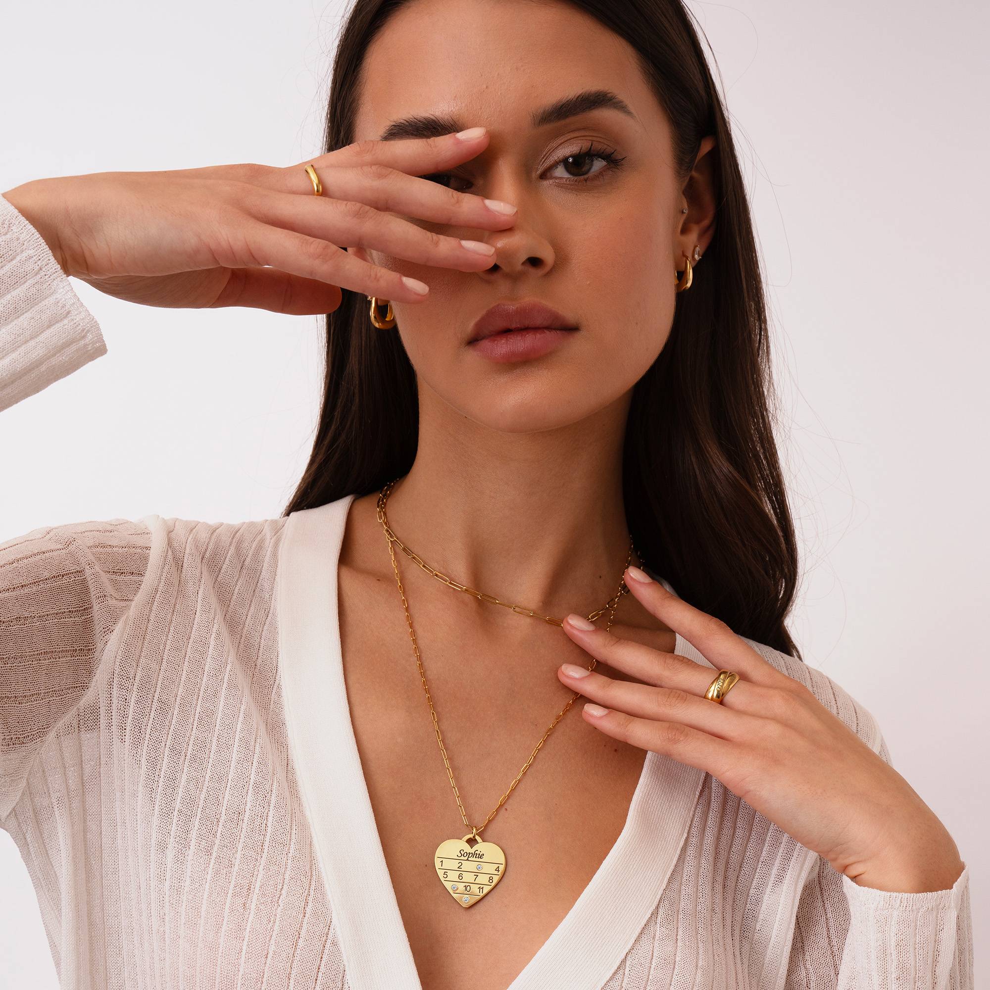 Collar Corazón Calendario 12 Meses con Diamantes en Vermeil de Oro-4 foto de producto