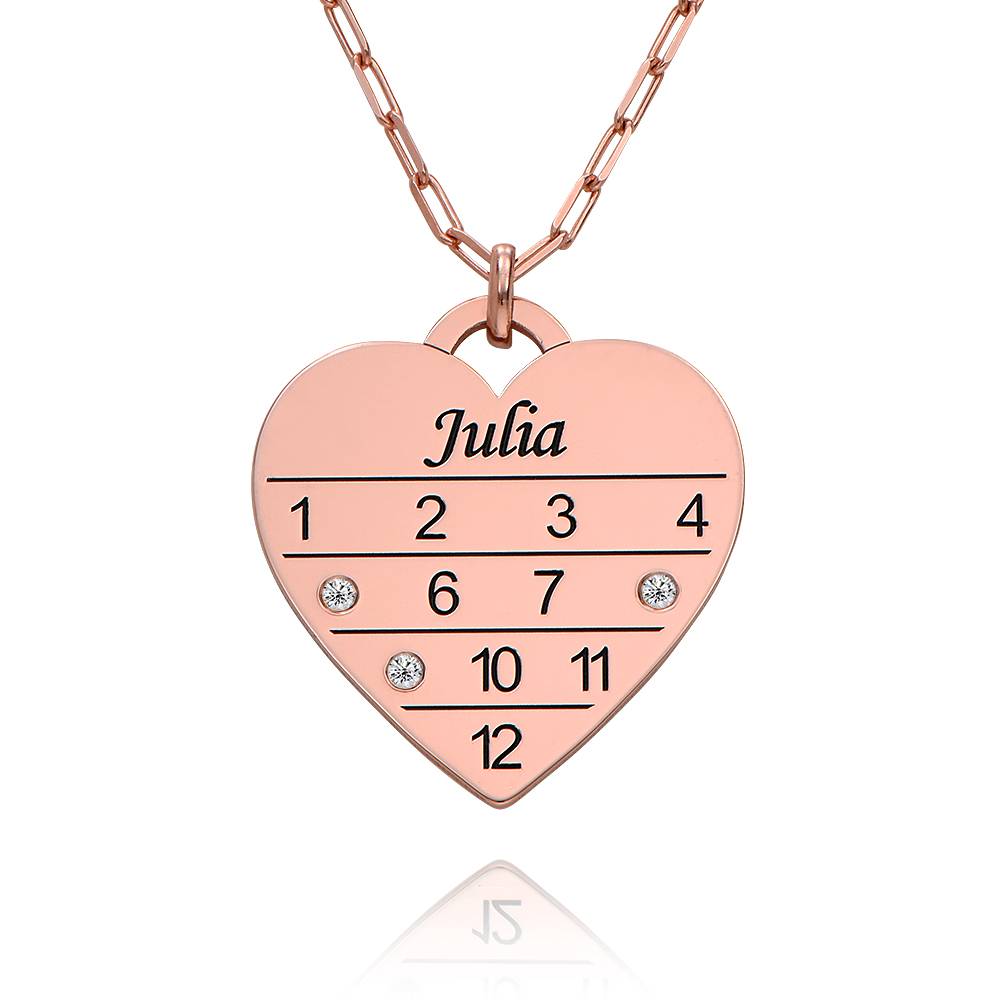 Collar Corazón Calendario 12 Meses con Diamantes en Chapa de Oro Rosa-3 foto de producto