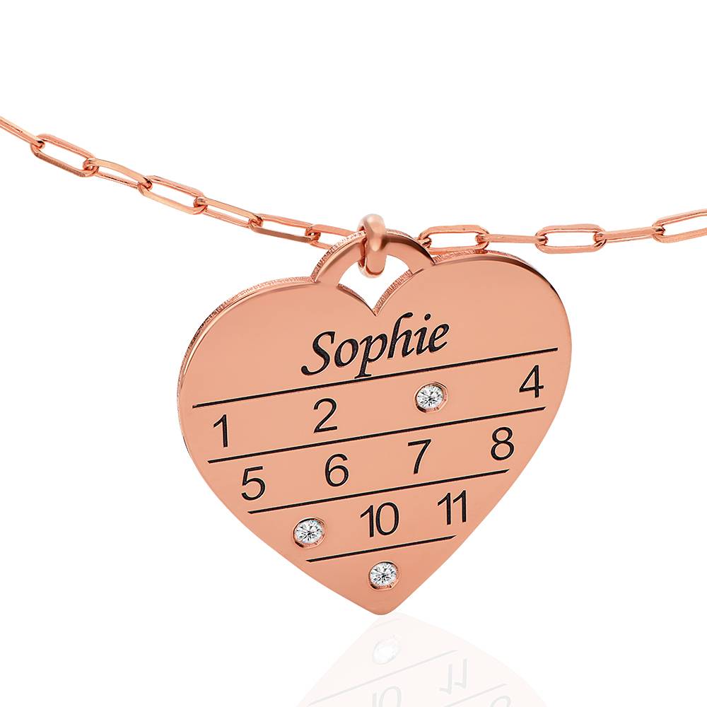 Collar Corazón Calendario 12 Meses con Diamantes en Chapa de Oro Rosa-5 foto de producto