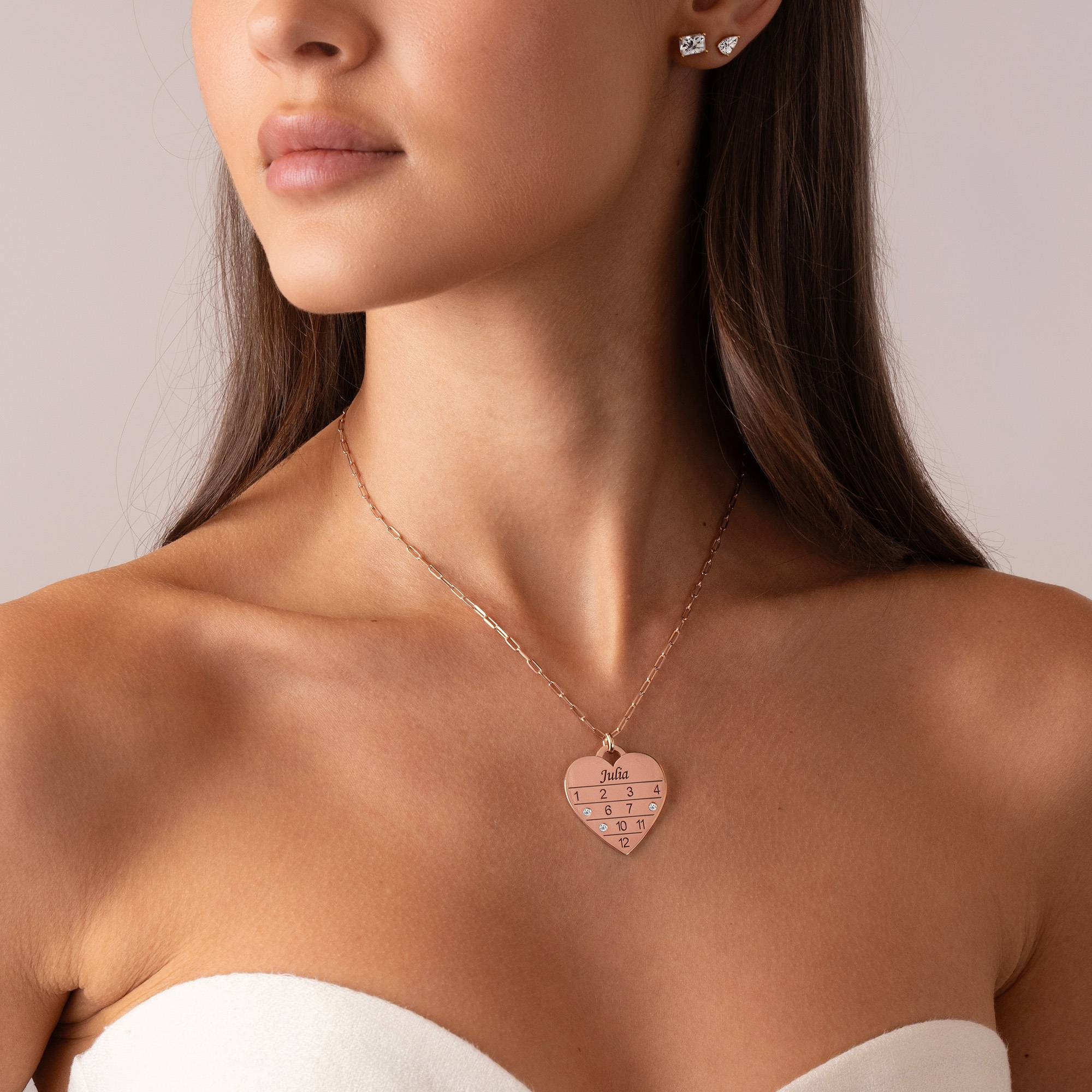 Collar Corazón Calendario 12 Meses con Diamantes en Chapa de Oro Rosa-6 foto de producto