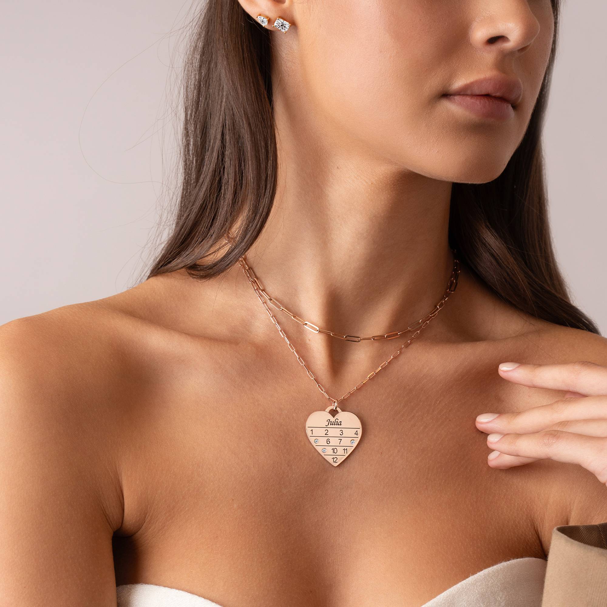 Collar Corazón Calendario 12 Meses con Diamantes en Chapa de Oro Rosa-2 foto de producto