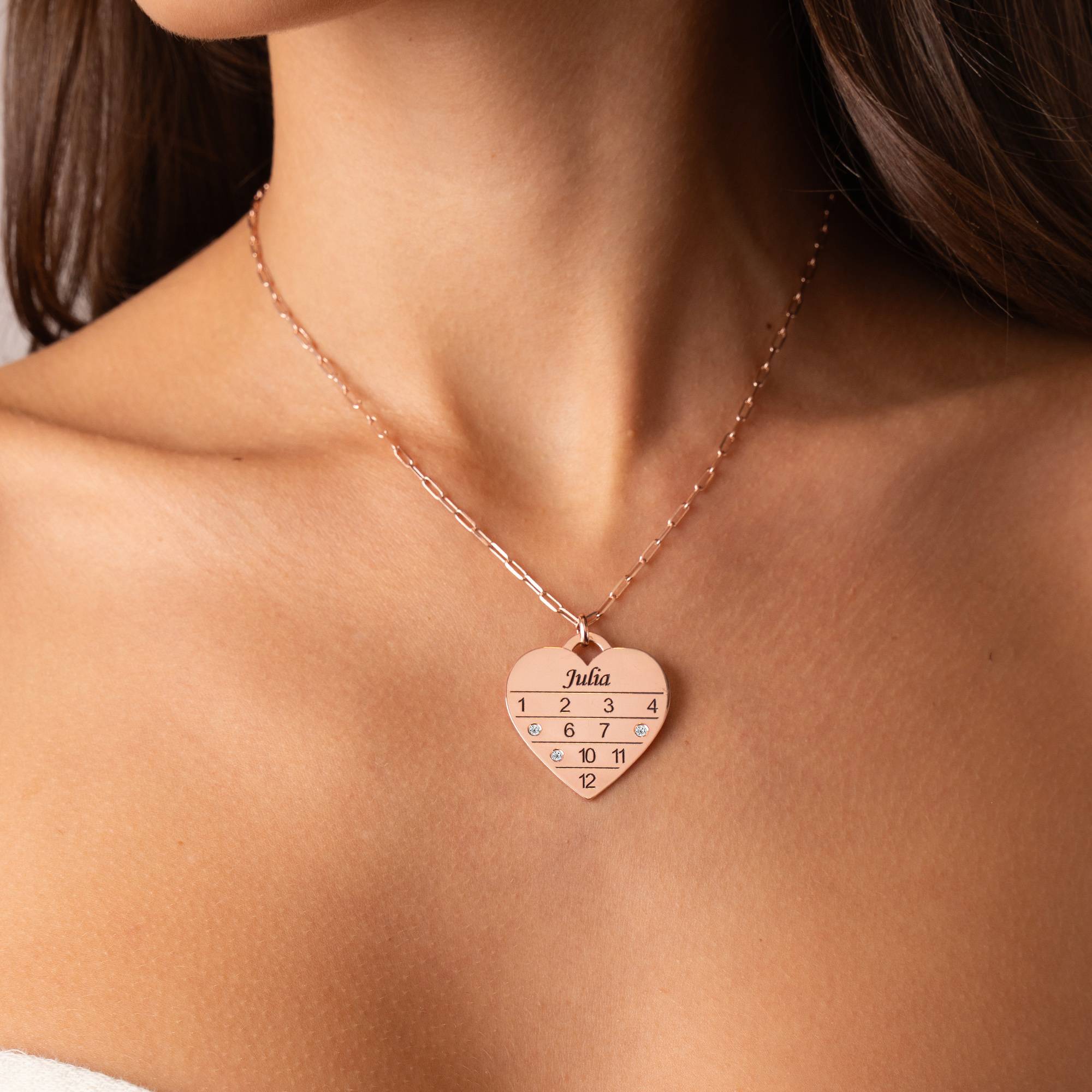 Collar Corazón Calendario 12 Meses con Diamantes en Chapa de Oro Rosa-4 foto de producto