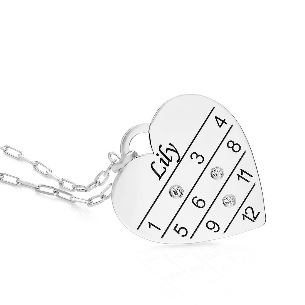 Collar Corazón Calendario 12 Meses con Diamantes en Plata Esterlina-3 foto de producto