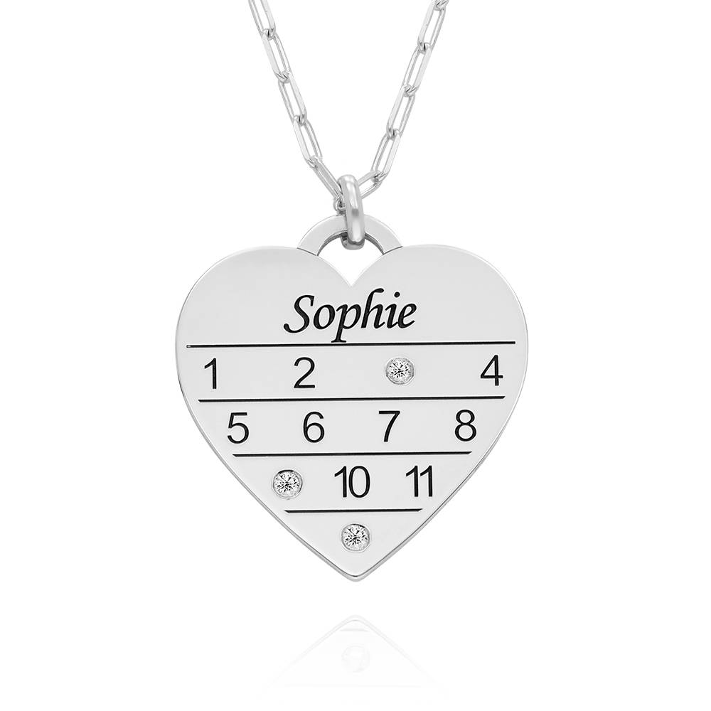 Collar Corazón Calendario 12 Meses con Diamantes en Plata Esterlina-6 foto de producto