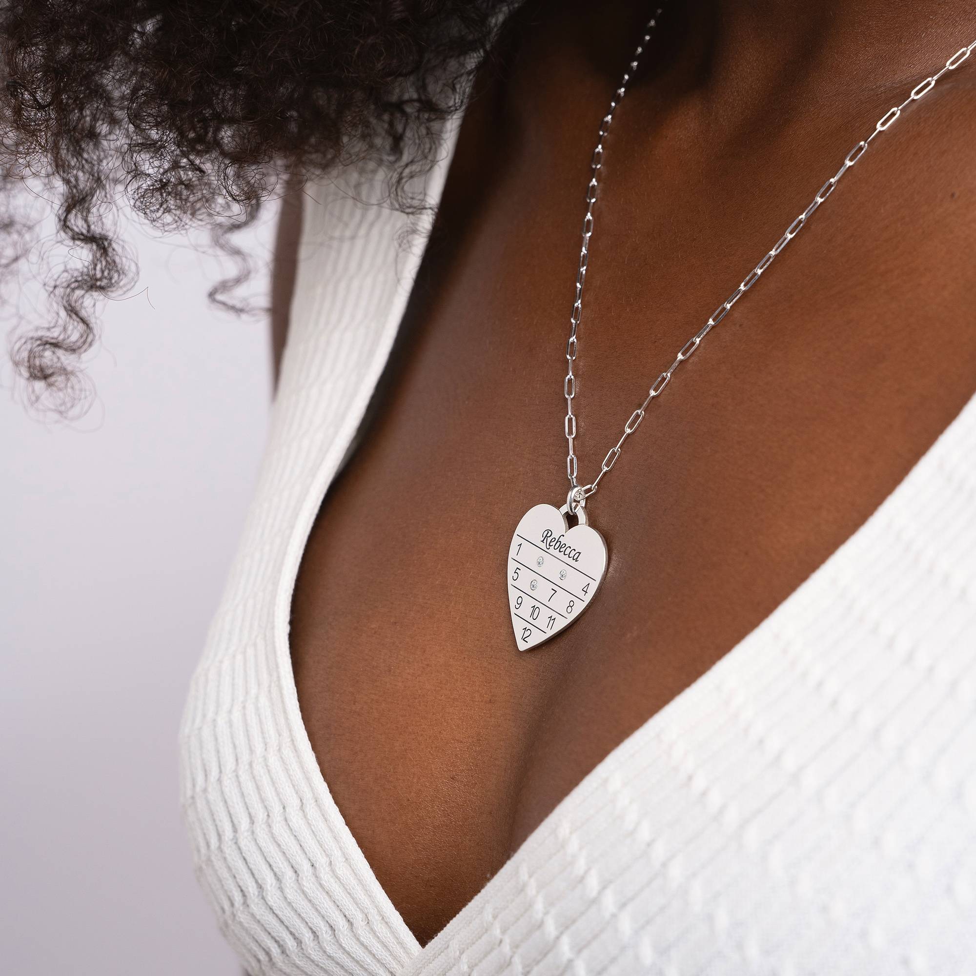 Collar Corazón Calendario 12 Meses con Diamantes en Plata Esterlina-2 foto de producto