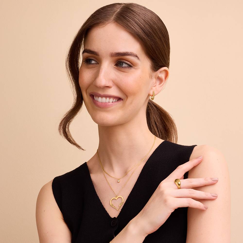 Collar de Contorno de Corazón con Dos Nombres en Baño de Oro-3 foto de producto