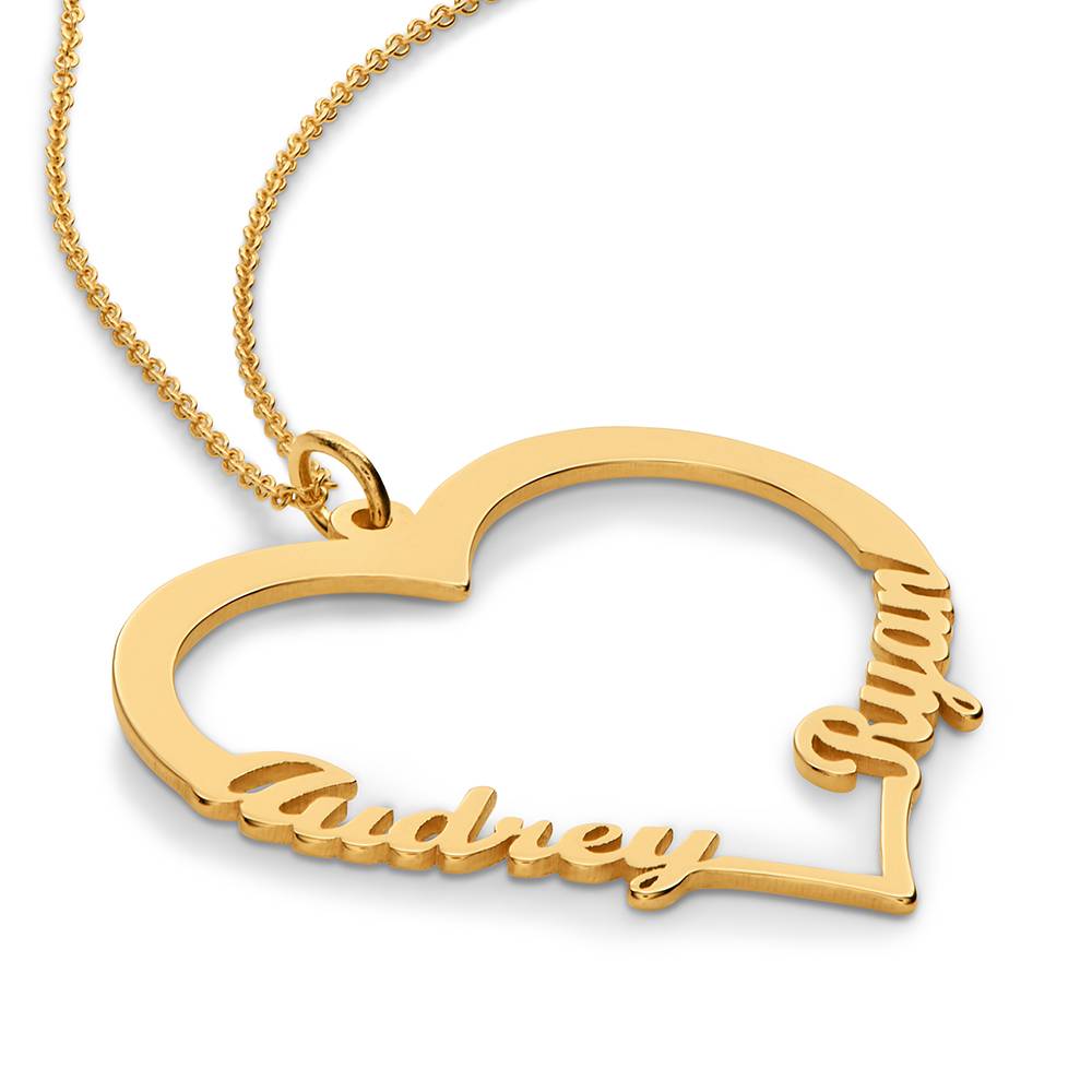 Collar de Contorno de Corazón con Dos Nombres en Baño de Oro-1 foto de producto