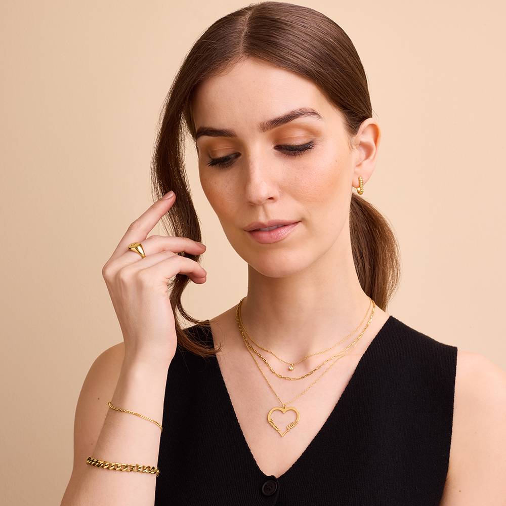 Collar de Contorno de Corazón con Dos Nombres en Baño de Oro-5 foto de producto