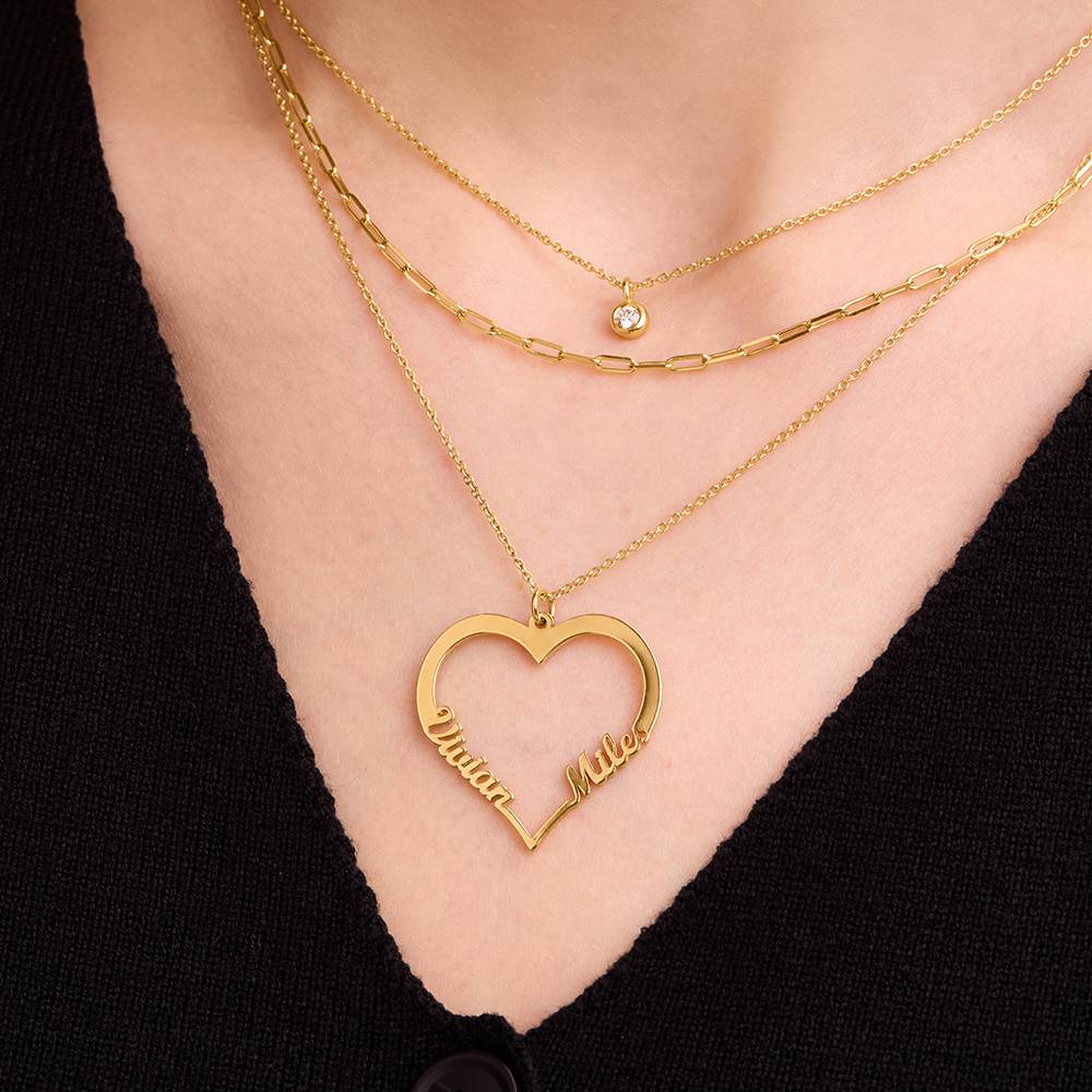 Collar de Contorno de Corazón con Dos Nombres en Baño de Oro-4 foto de producto