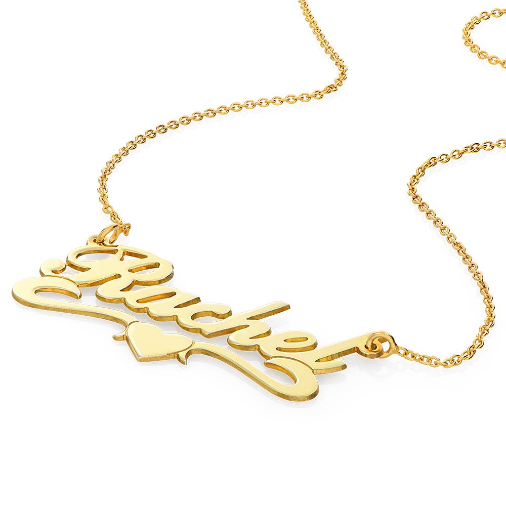 Collar con Nombre y Corazón Centrado de Doble Grosor en Chapa de Oro-1 foto de producto
