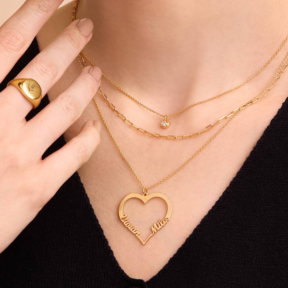 Collar de Contorno de Corazón con Dos Nombres en Vermeil de Oro-5 Collar de Contorno de Corazón con Dos Nombres en Vermeil de Oro-5 foto de producto