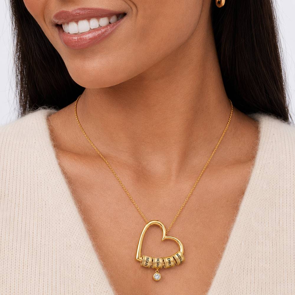 Collar Corazón Encantador con Cuentas Grabadas y Diamante de 0.25ct en Vermeil de Oro-4 foto de producto