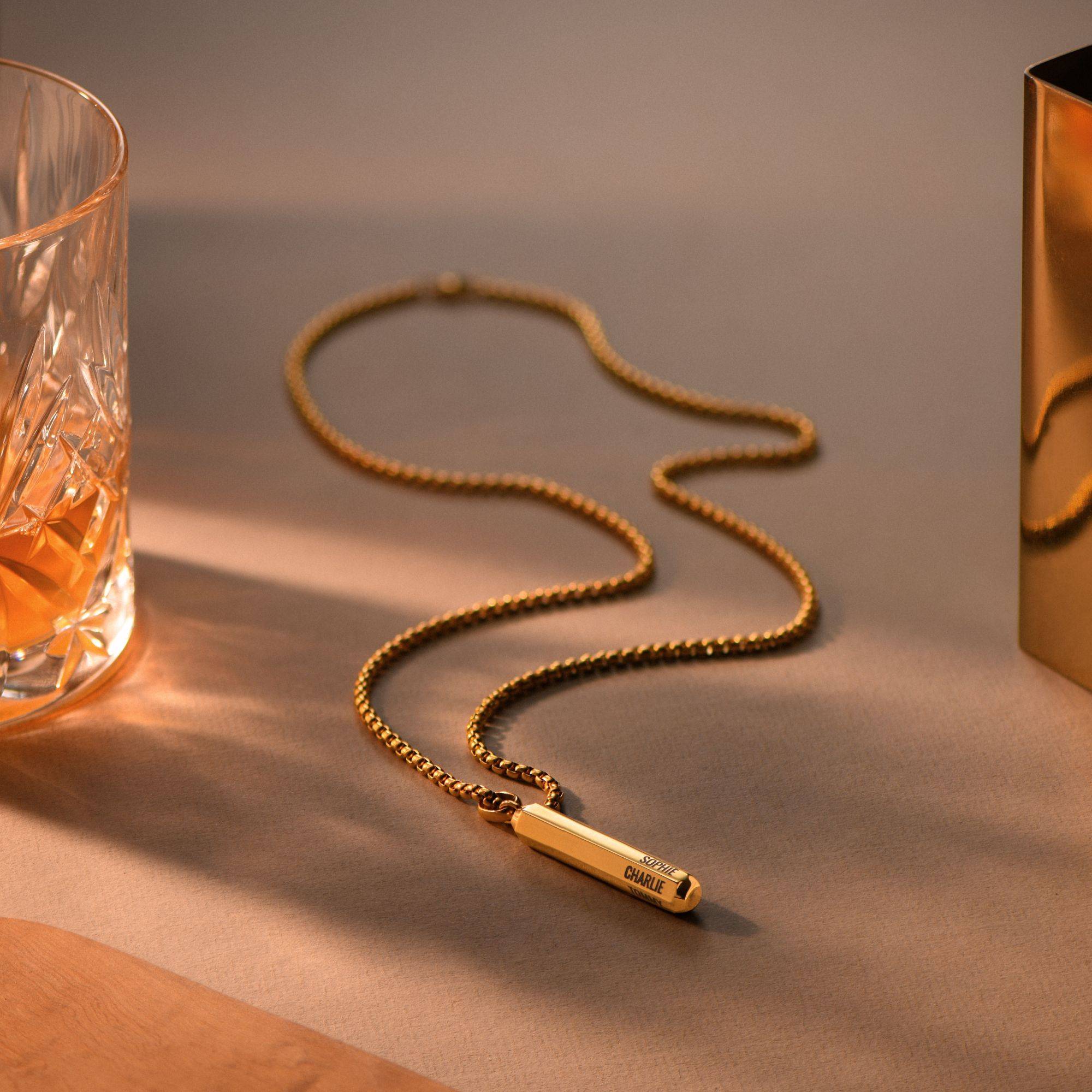 Collar Hexágono en 3D Personalizado para Hombre en Acero Inoxidable con PVD de Oro-6 foto de producto
