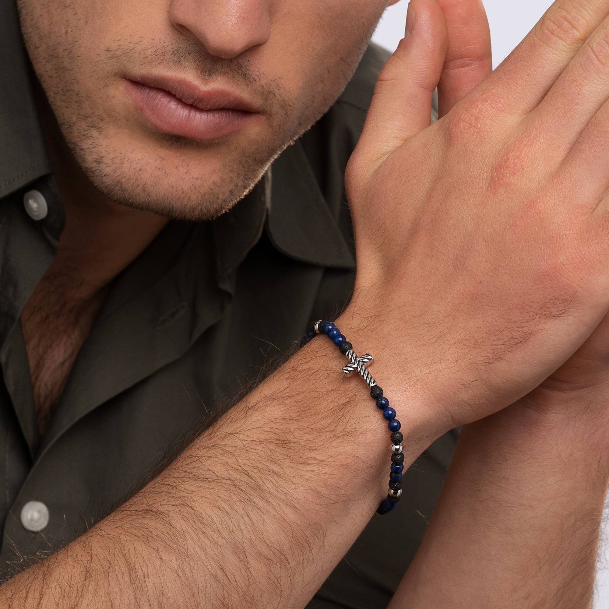 Pulsera de Cruz Semipreciosa Texturizada para Hombre-2 foto de producto