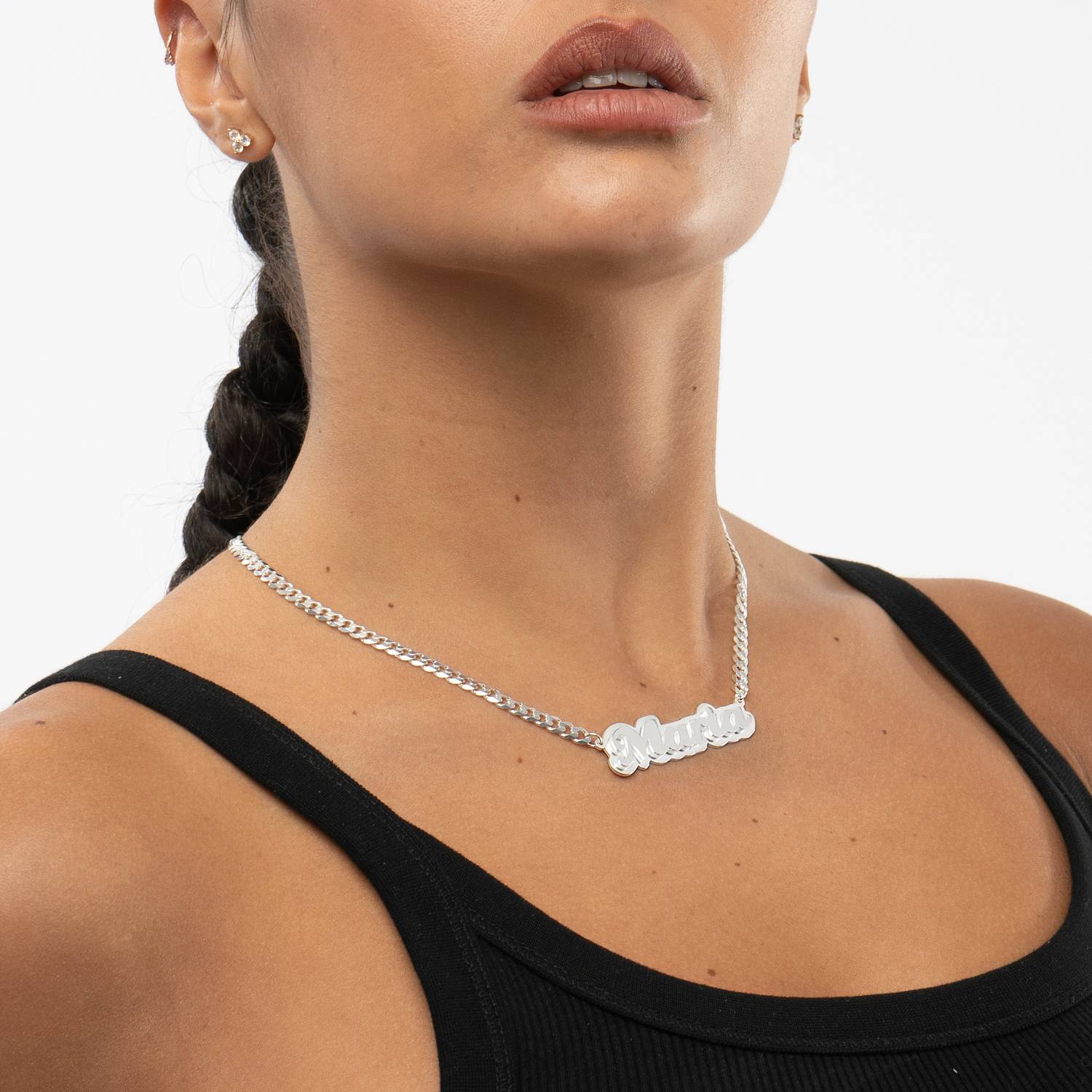 Collar con Nombre Alexis Efecto Doble Placa en Plata Esterlina-6 foto de producto