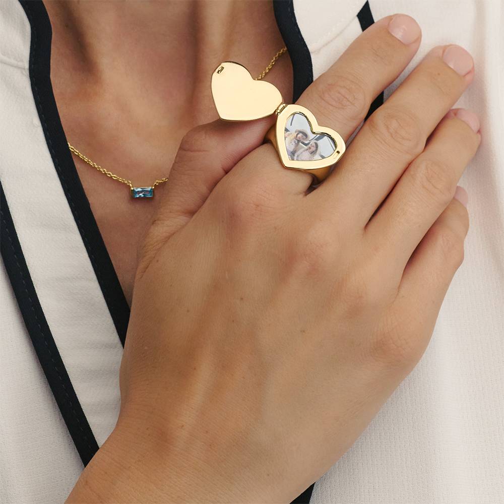 Anillo Monograma con Foto Siempre en mi Corazón en Chapa de Oro-1 foto de producto