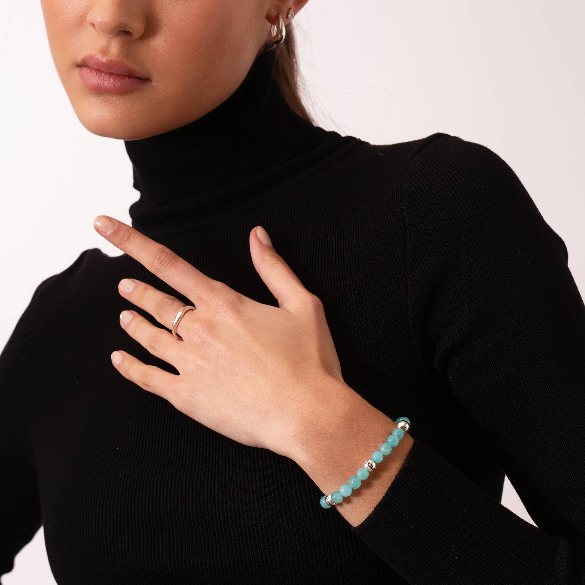 Pulsera Balance con Cuentas Semipreciosas de Amazonita en Plata Esterlina-4 foto de producto