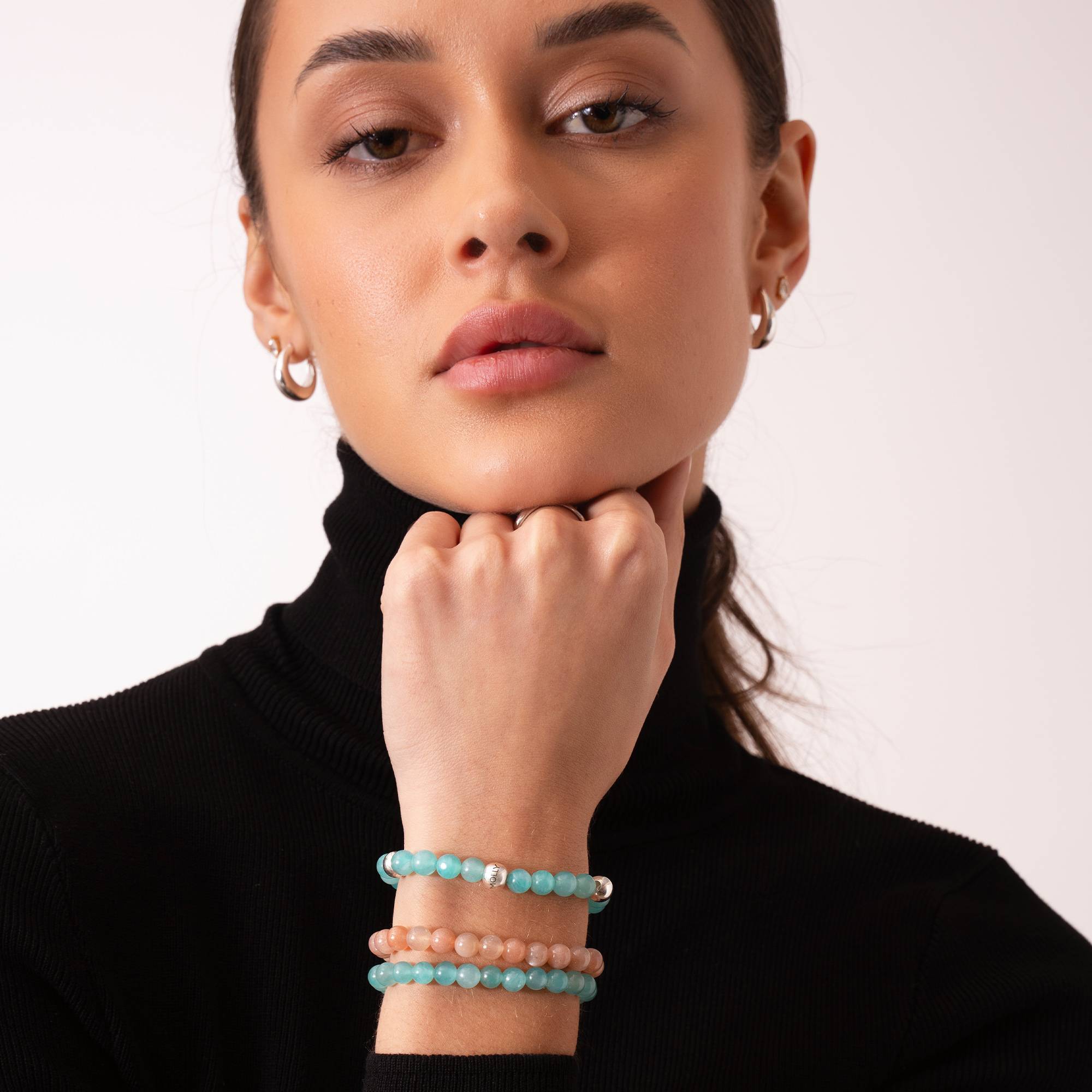 Pulsera Balance con Cuentas Semipreciosas de Amazonita en Plata Esterlina-2 foto de producto
