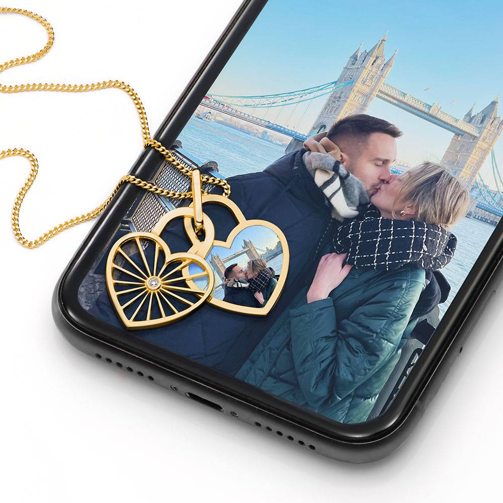 Collar de Colgante de Foto Amorette con Diamantes en Baño de Oro-5 foto de producto