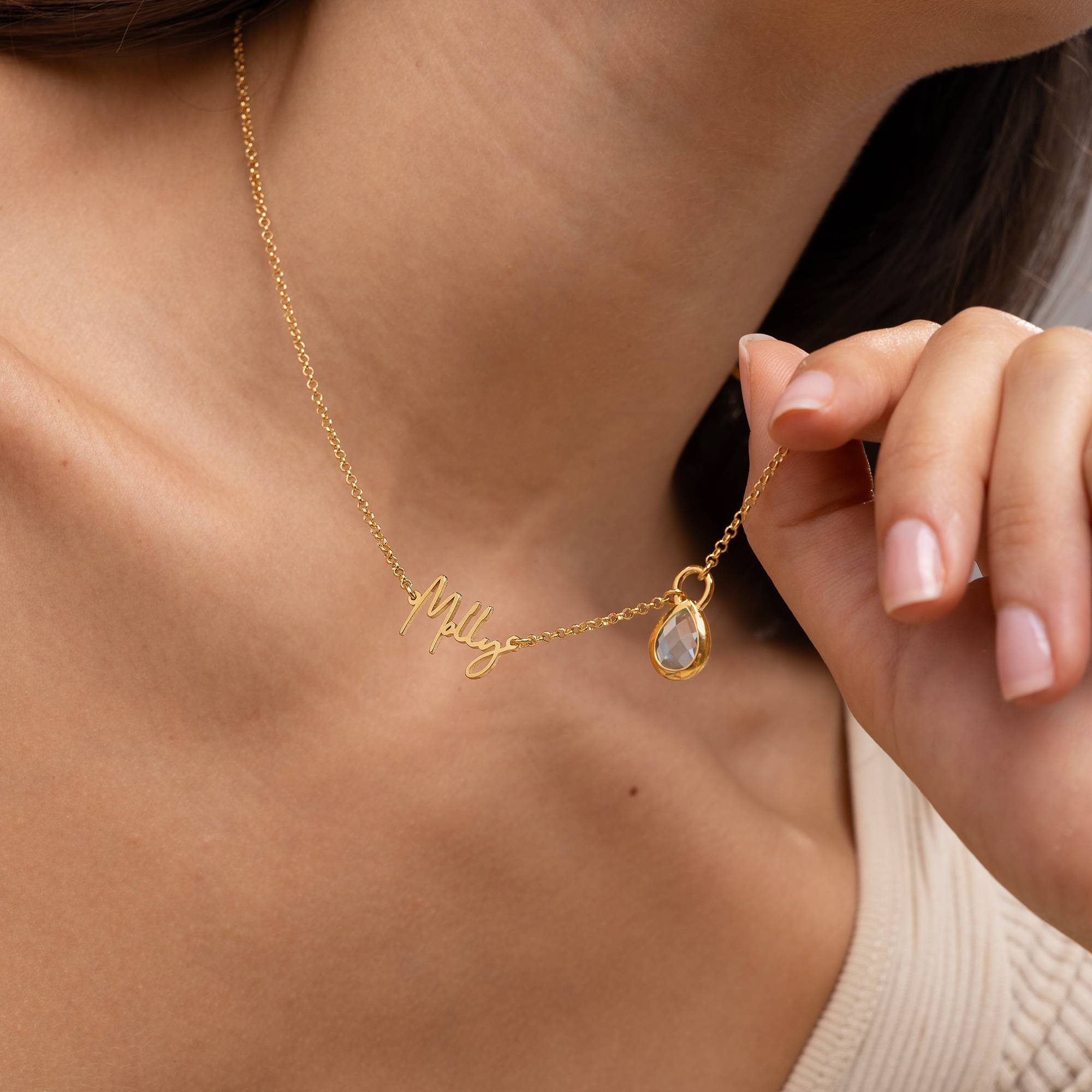 Collar con Nombre Annie en Forma de Lágrima con Gemas en Chapa de Oro-5 foto de producto