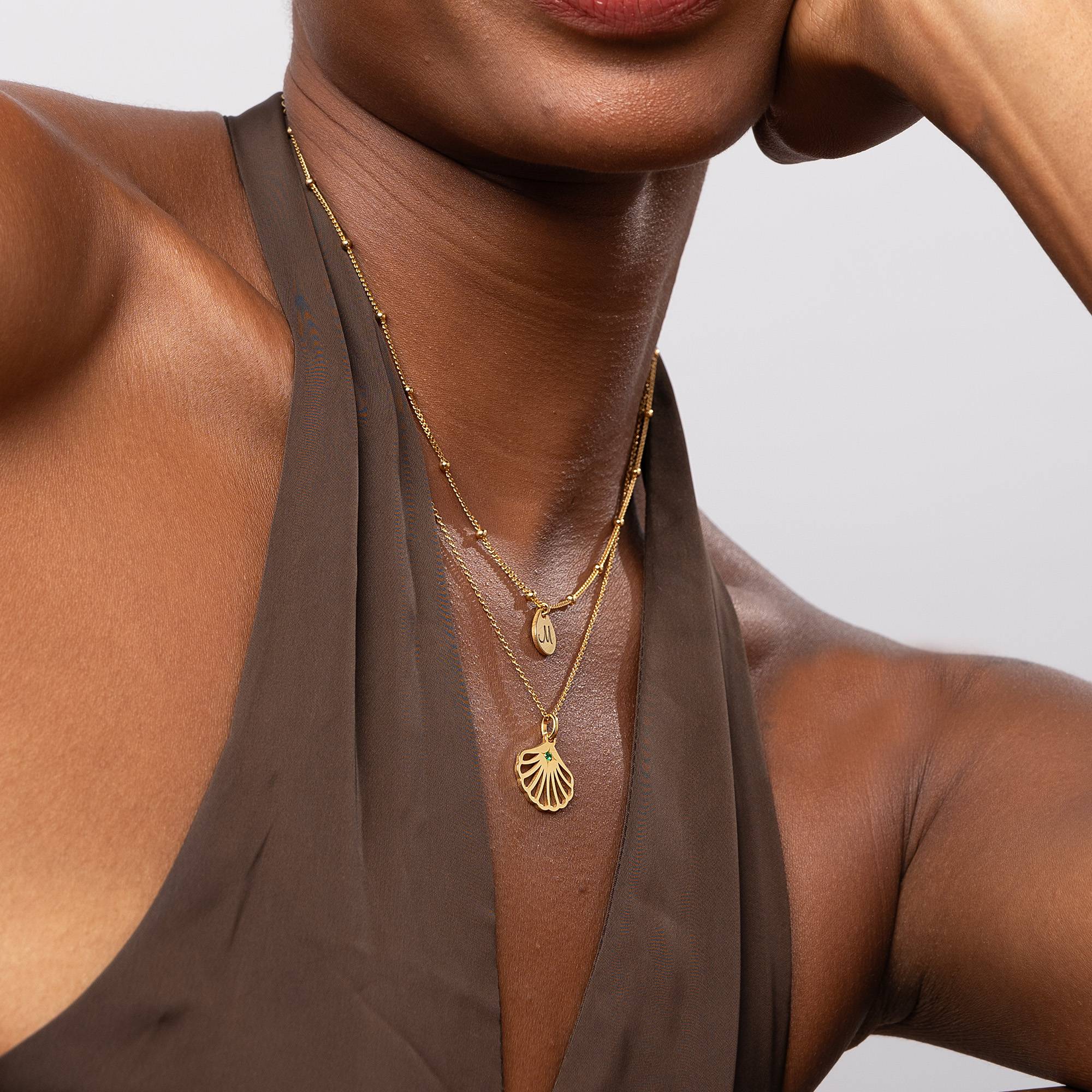 Collar con Inicial con Concha de Ariel y Piedra de Nacimiento en Vermeil de Oro-6 foto de producto