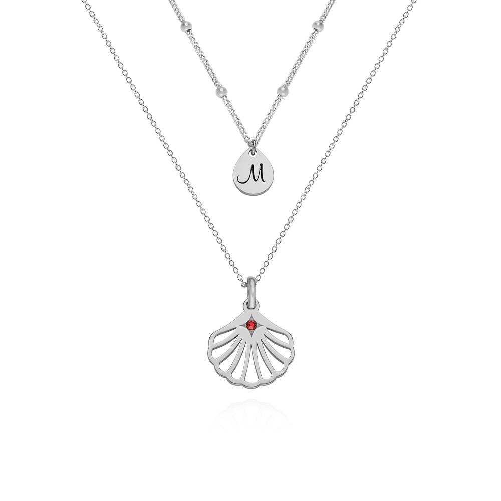Collar con Inicial con Concha de Ariel y Piedra de Nacimiento en Plata Esterlina-4 Collar con Inicial con Concha de Ariel y Piedra de Nacimiento en Plata Esterlina-4 foto de producto
