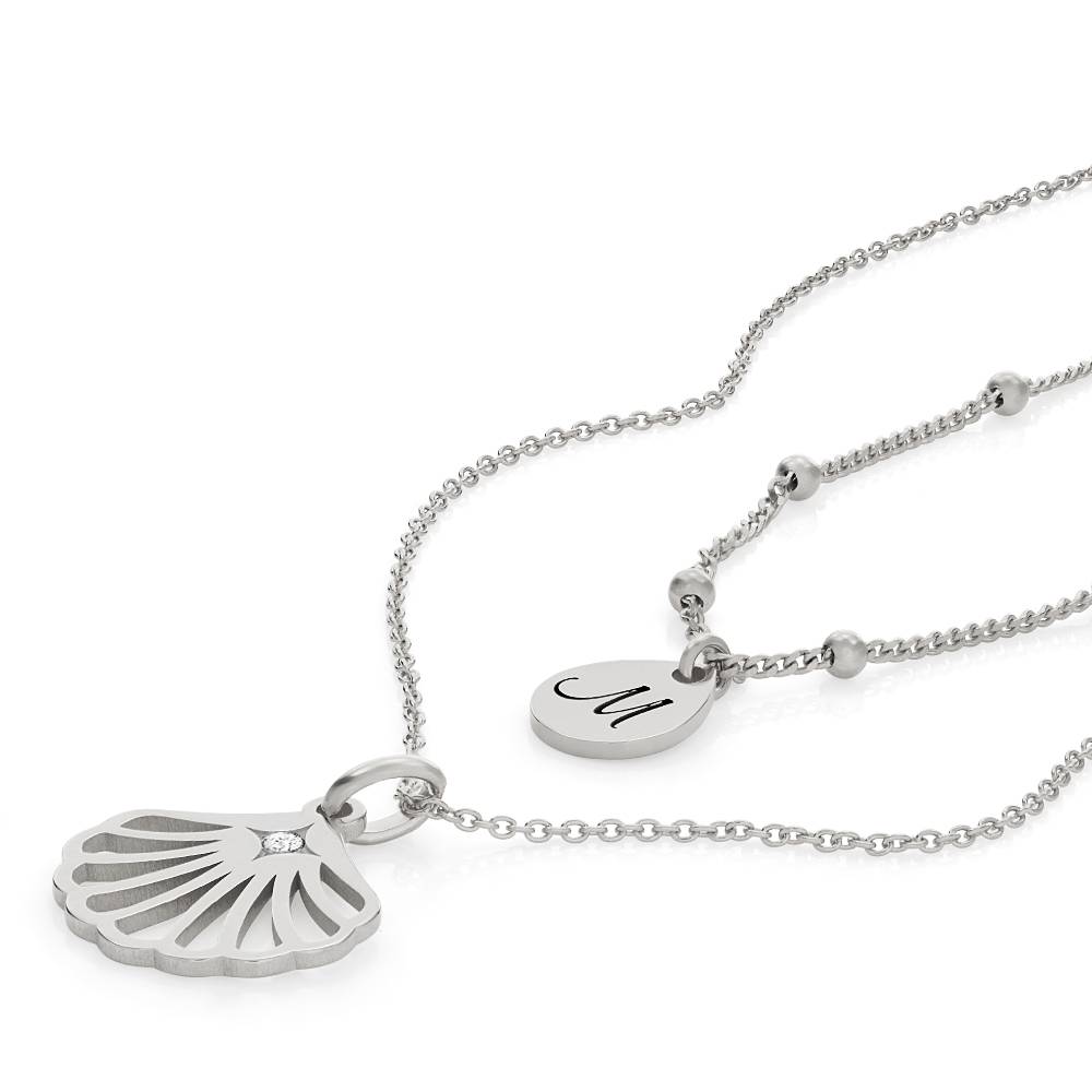 Collar con Inicial con Concha de Ariel y Diamante en Plata Esterlina-1 foto de producto