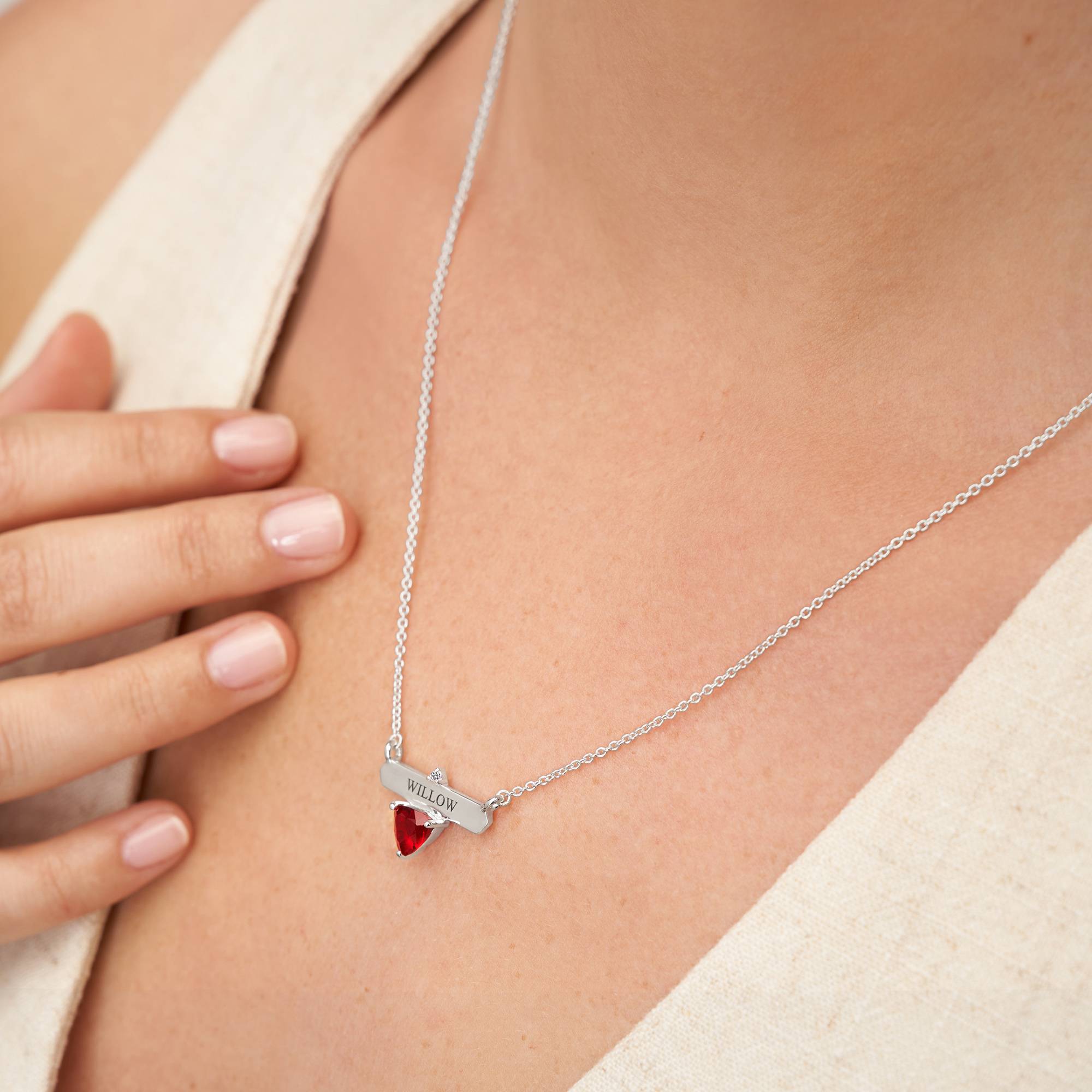 Collar Aurora Personalizada con Piedra de Nacimiento en Plata Esterlina-6 foto de producto