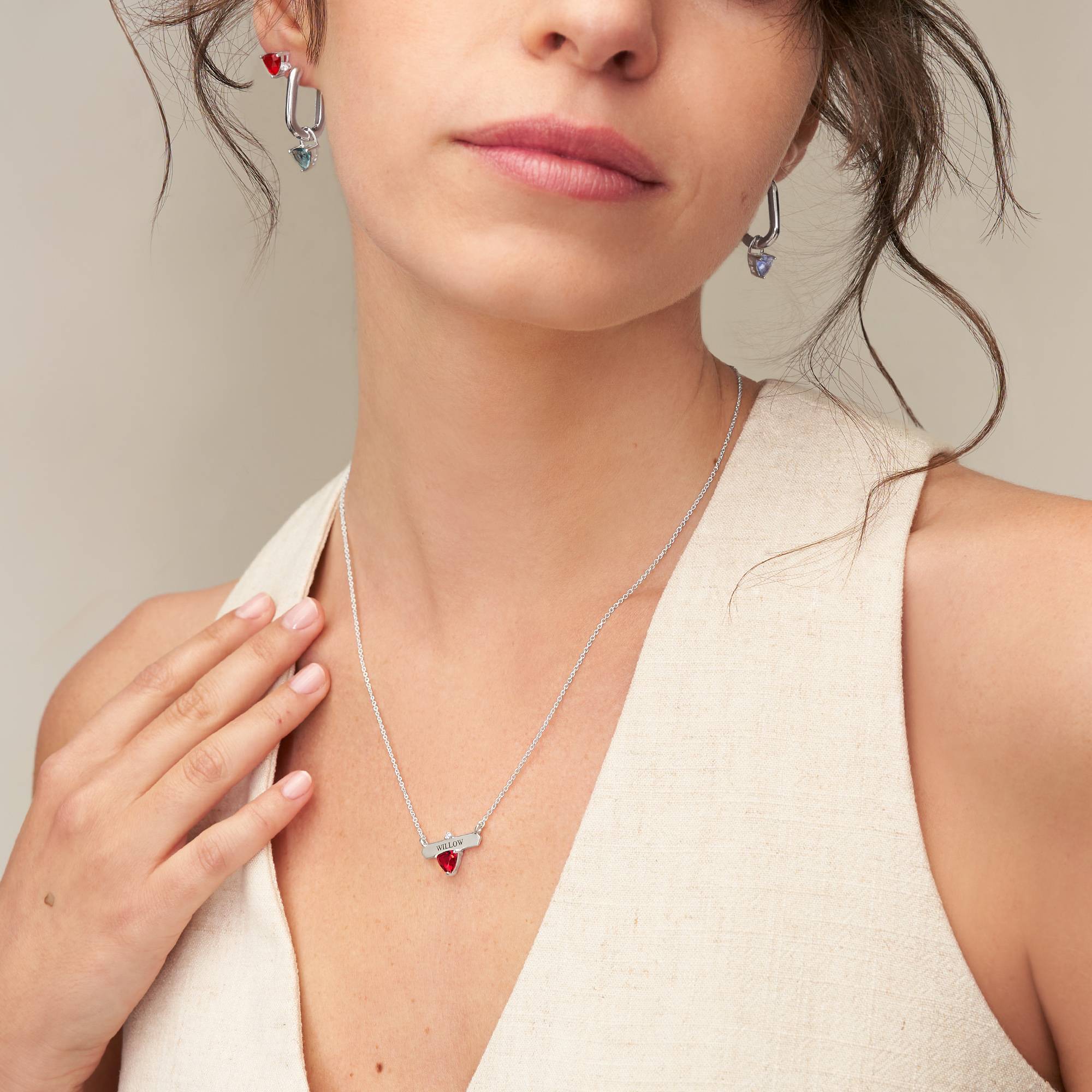 Collar Aurora Personalizada con Piedra de Nacimiento en Plata Esterlina-3 foto de producto
