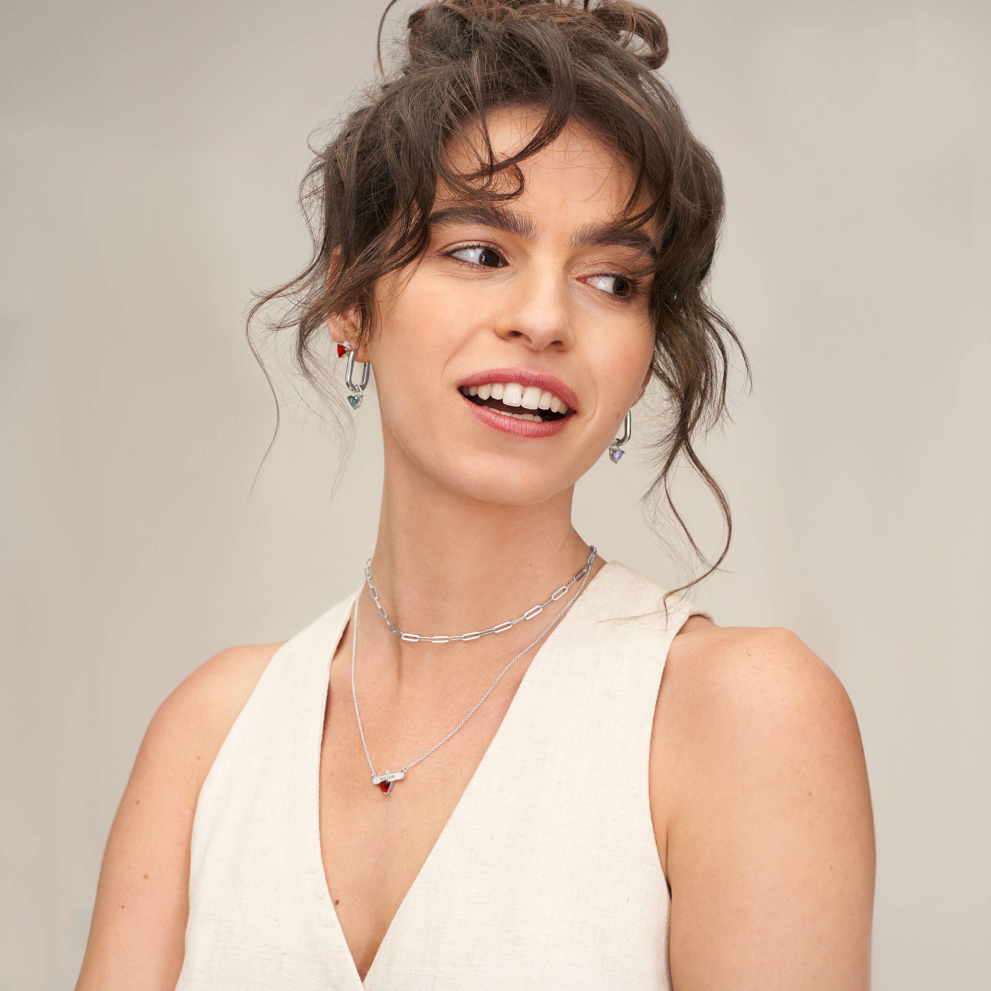 Collar Aurora Personalizada con Piedra de Nacimiento en Plata Esterlina-2 foto de producto