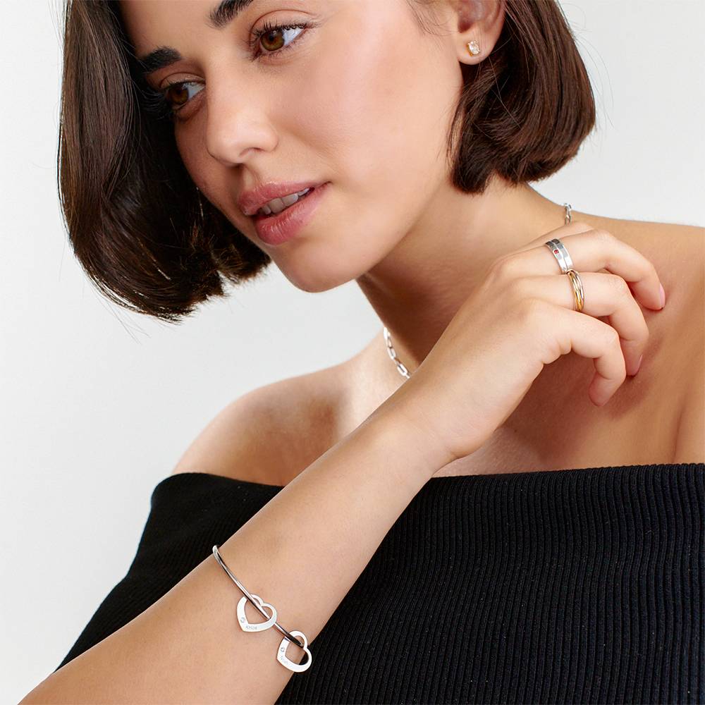 Pulsera Rígida Chelsea con Colgantes Corazón con Diamantes en Plata-1 foto de producto
