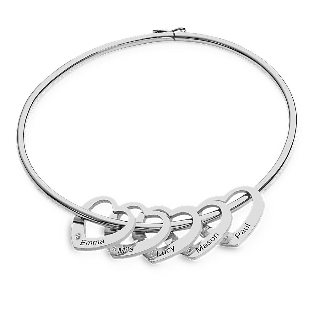 Pulsera Rígida Chelsea con Colgantes Corazón con Diamantes en Plata-2 foto de producto