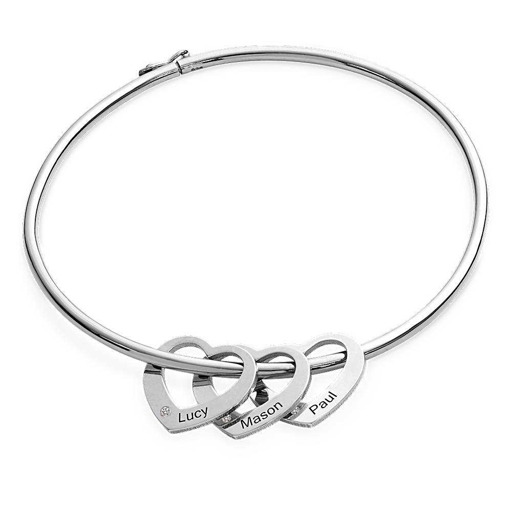 Pulsera Rígida Chelsea con Colgantes Corazón con Diamantes en Plata-4 foto de producto
