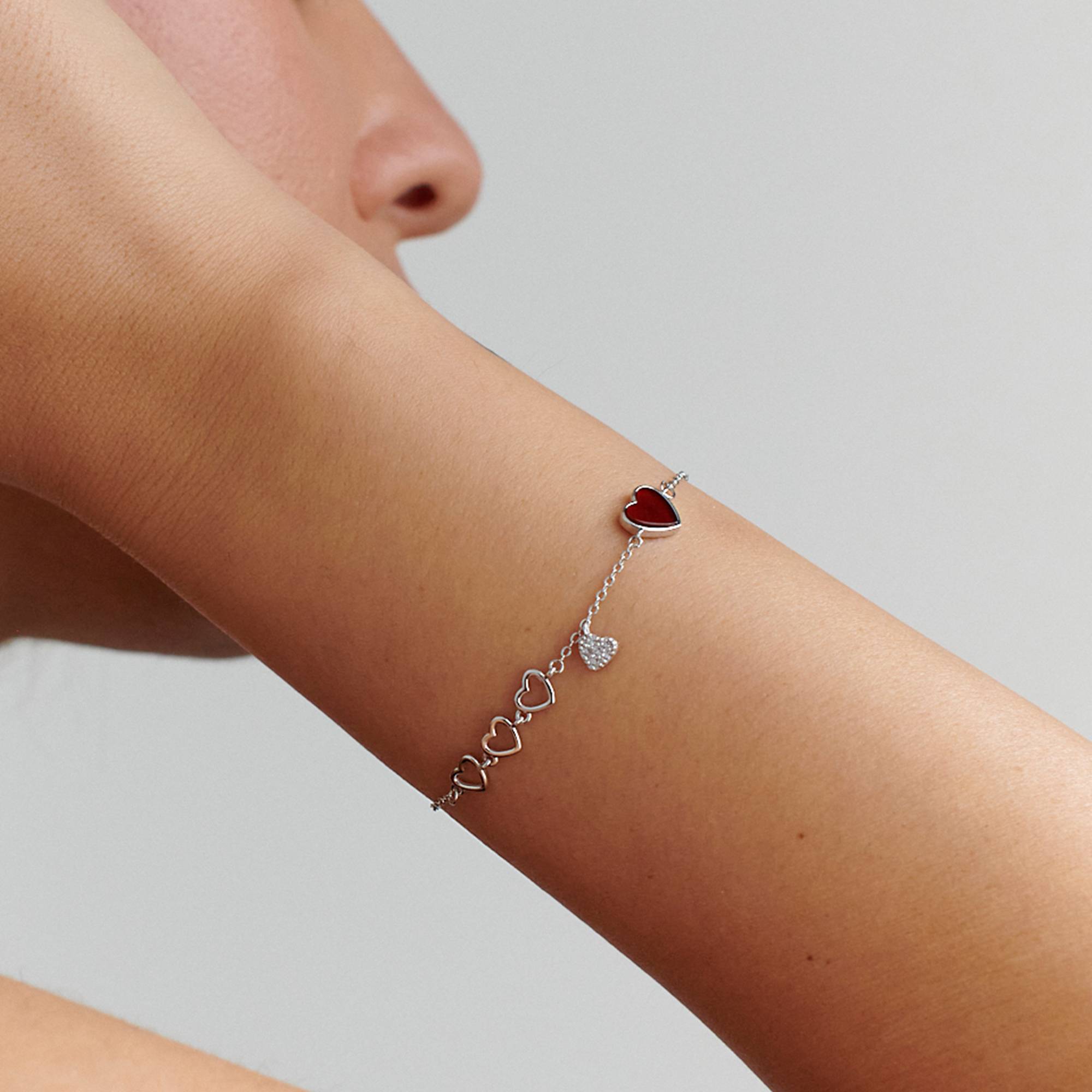 Pulsera de Corazón Rojo Be Mine en Plata Esterlina-4 foto de producto