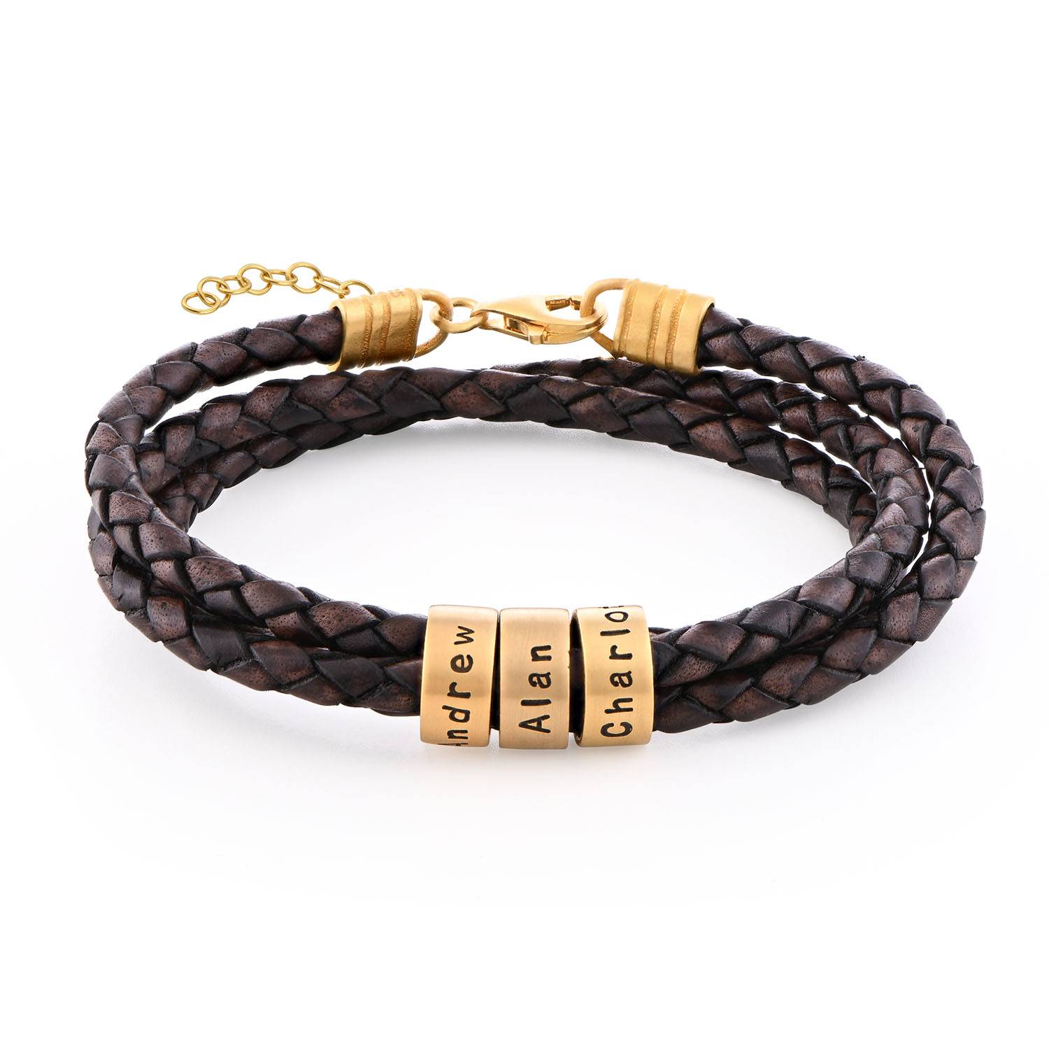 Cuentas Grabadas para Pulsera de Cuero Trenzado en Oro Sólido 14K-3 foto de producto