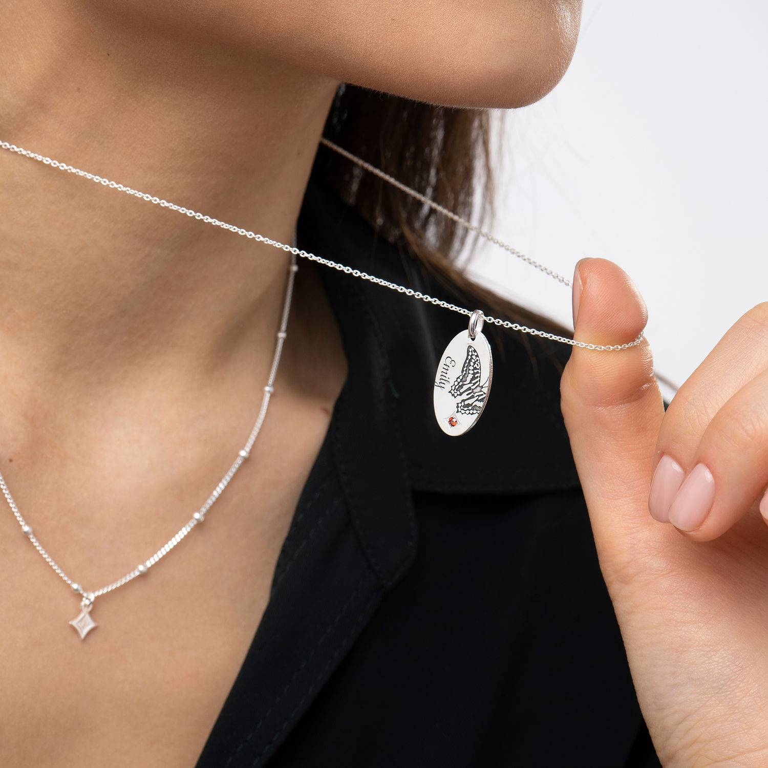 Collar Mariposa con Piedra de Nacimiento en Plata Esterlina-4 foto de producto