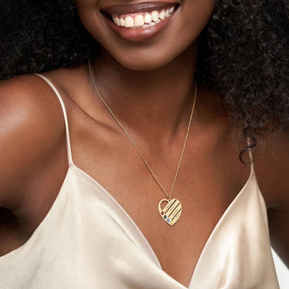 Collar de Corazón Terry con Nombres Grabados y Piedras de Nacimiento en Vermeil de Oro-2 foto de producto